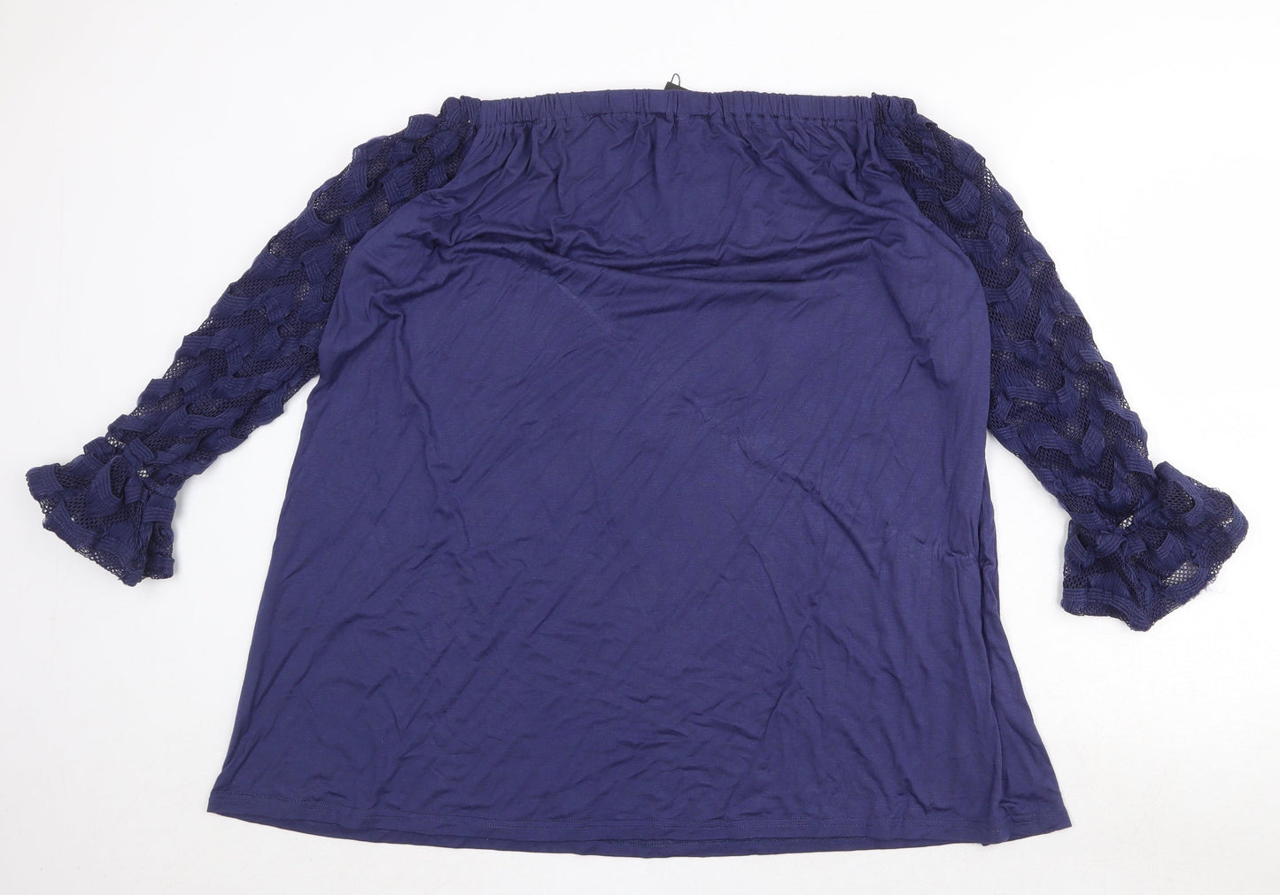 Celmia Womens Blue Polyester Basic Blouse Size M Off the Shoulder
