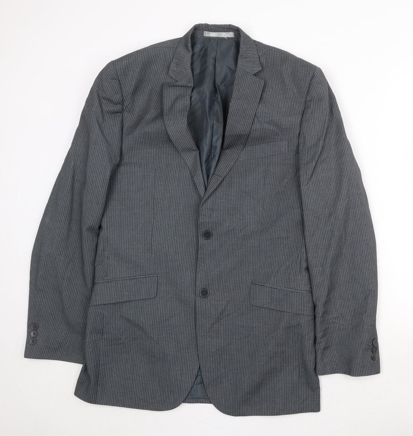 Burton Mens Grey Striped Polyester Jacket Suit Jacket Size 38 Regular