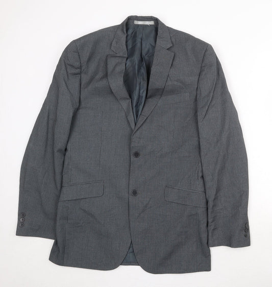 Burton Mens Grey Striped Polyester Jacket Suit Jacket Size 38 Regular