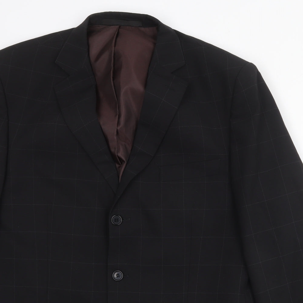 Marks and Spencer Mens Black Check Polyester Jacket Suit Jacket Size 42 Regular