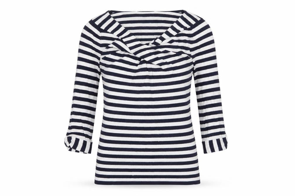 Principles Womens Blue V-Neck Striped Viscose Pullover Jumper Size 10