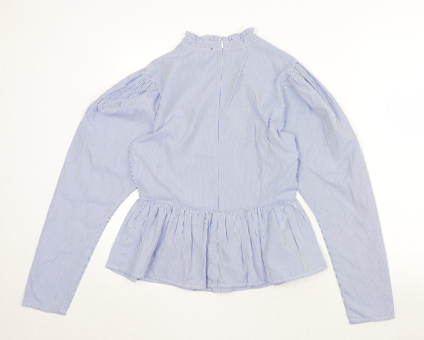 New Look Womens Blue Striped Polyester Basic Blouse Size 8 Mock Neck - Peplum