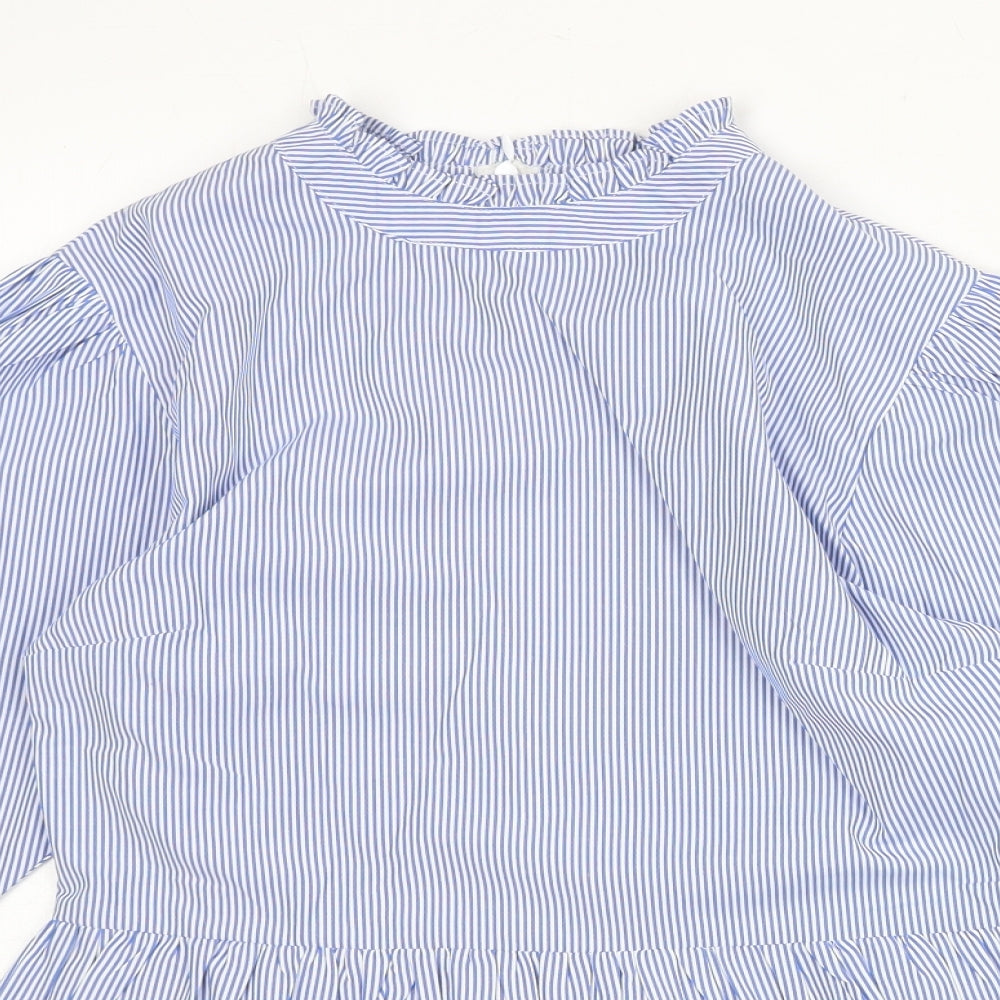 New Look Womens Blue Striped Polyester Basic Blouse Size 8 Mock Neck - Peplum