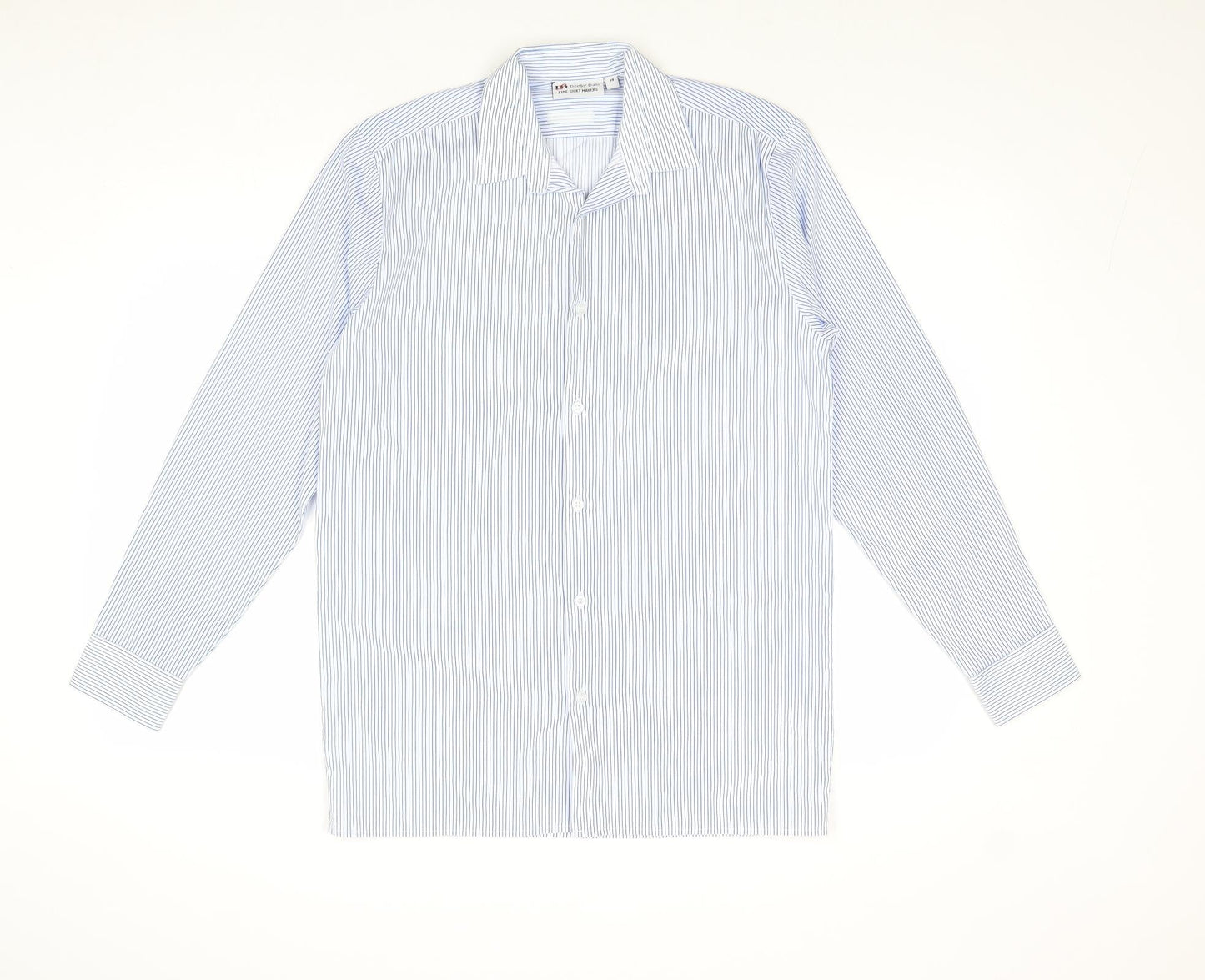 Denby Dale Mens Blue Striped Polyester Button-Up Size 14 Collared Button