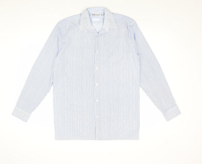 Denby Dale Mens Blue Striped Polyester Button-Up Size 14 Collared Button