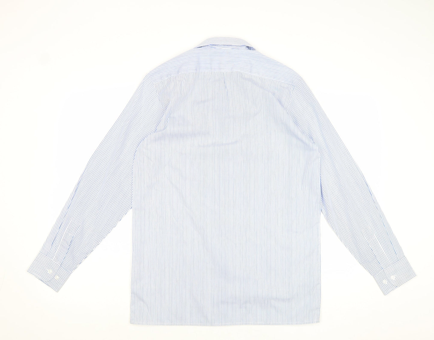 Denby Dale Mens Blue Striped Polyester Button-Up Size 14 Collared Button