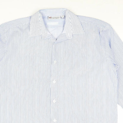 Denby Dale Mens Blue Striped Polyester Button-Up Size 14 Collared Button
