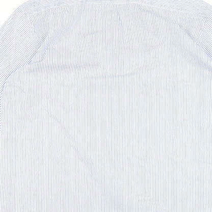 Denby Dale Mens Blue Striped Polyester Button-Up Size 14 Collared Button