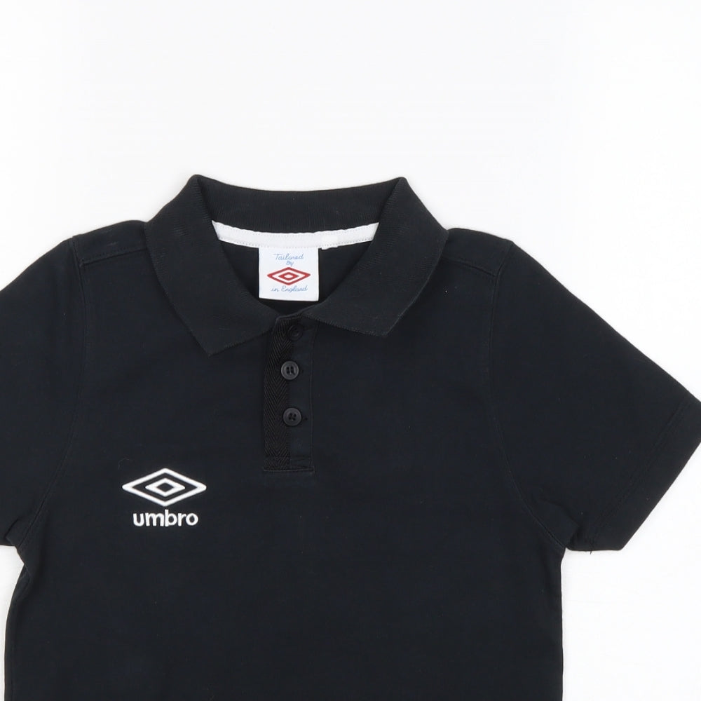 Umbro Boys Black Cotton Pullover Polo Size 9 Years Collared Button