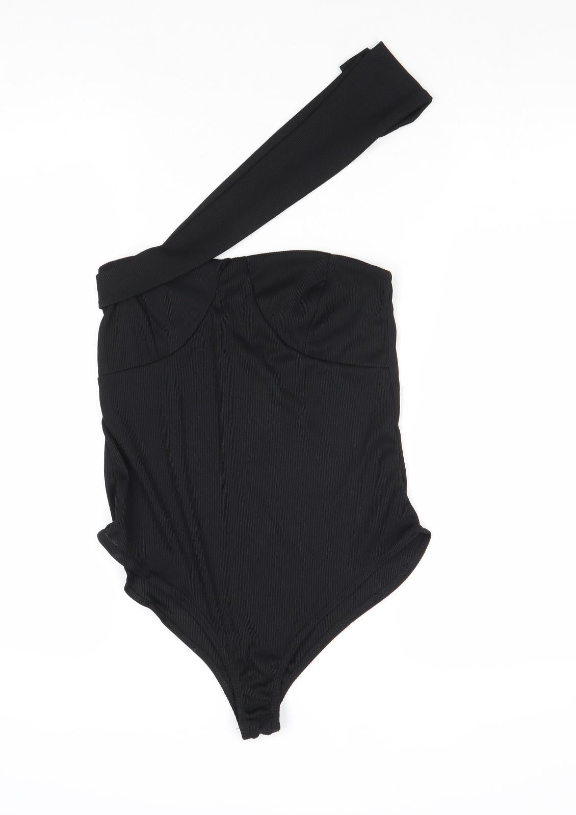 PRETTYLITTLETHING Womens Black Polyester Bodysuit One-Piece Size 10 Pullover