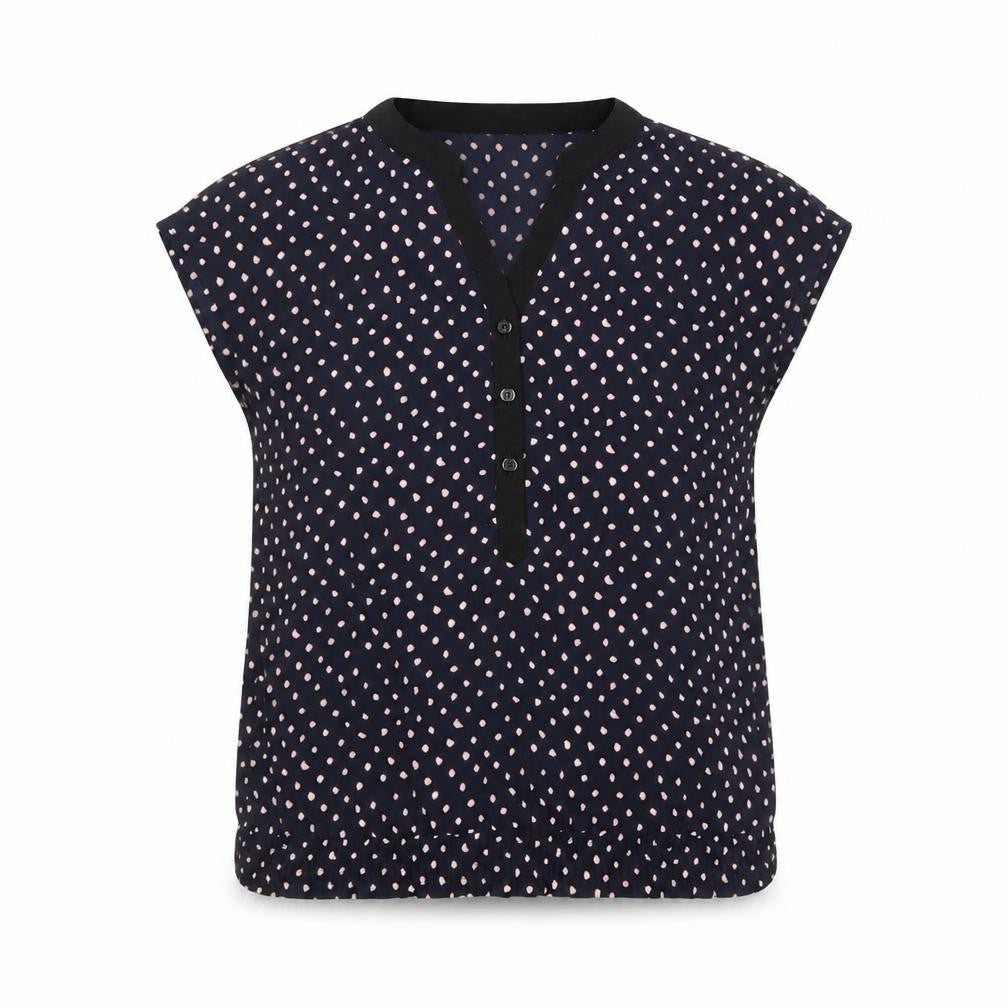 Iora Womens Blue Polka Dot Polyester Basic Blouse Size S V-Neck