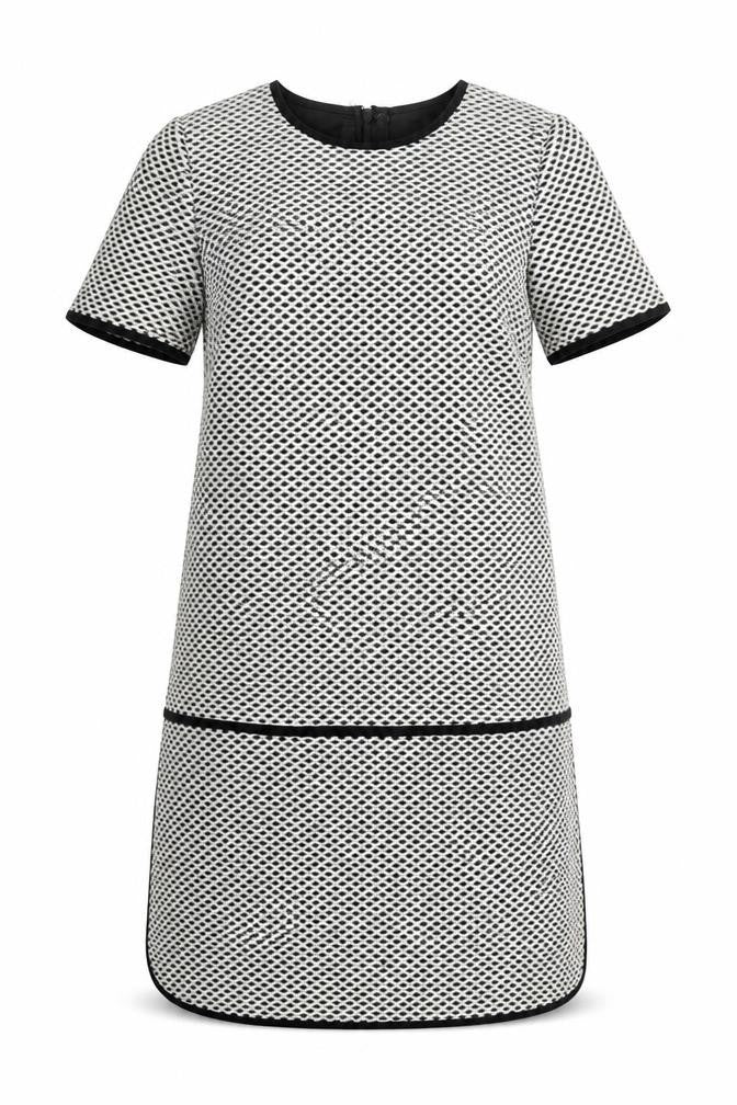 Marks & Spencer Womens Grey Geometric Polyester Shift Size 12 Boat Neck Zip
