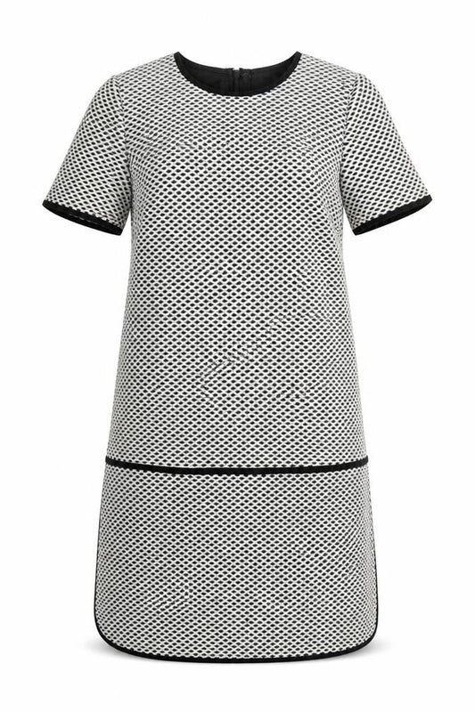 Marks & Spencer Womens Grey Geometric Polyester Shift Size 12 Boat Neck Zip