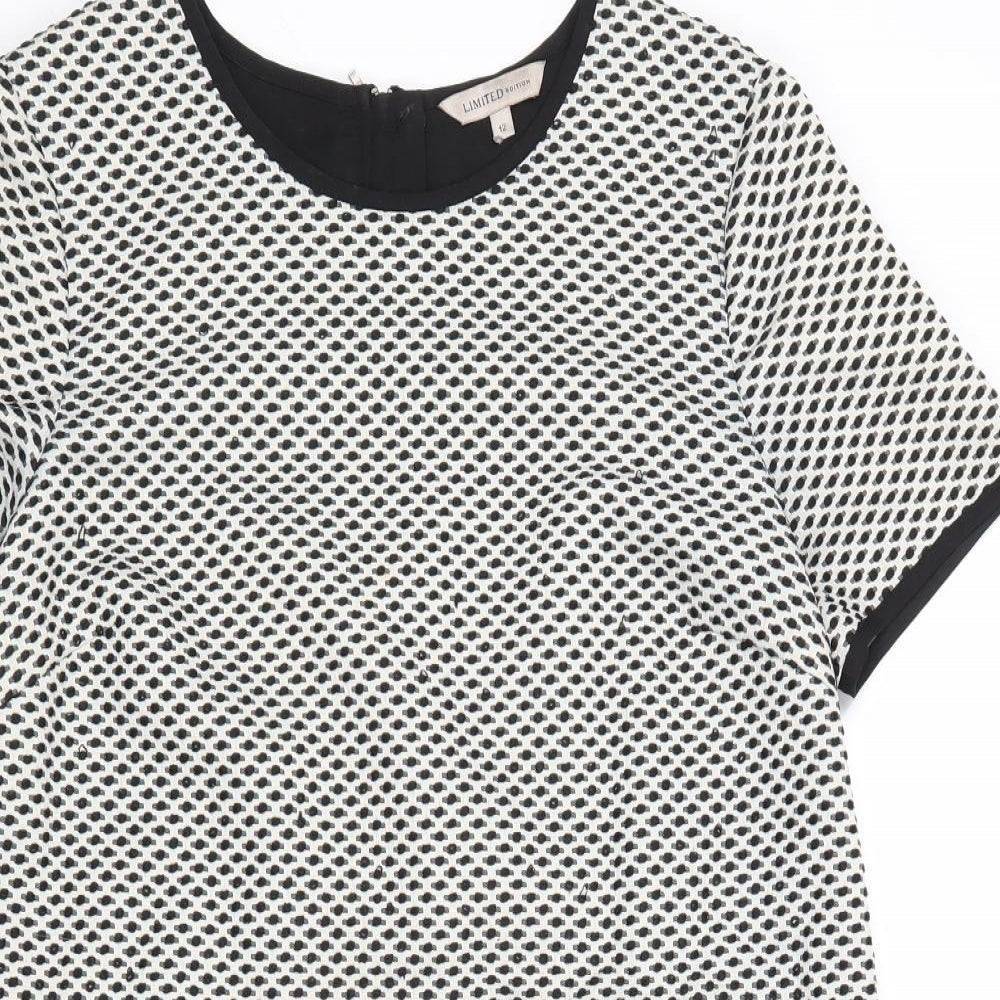 Marks and Spencer Womens Grey Geometric Polyester Shift Size 12 Boat Neck Zip