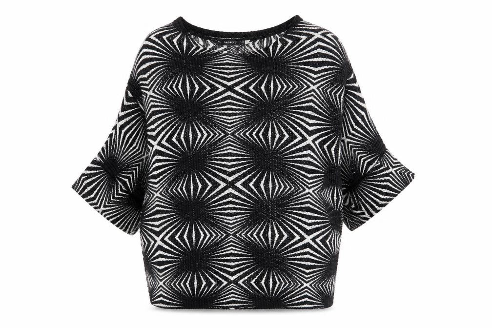 Mood Womens Black Geometric Polyester Basic Blouse Size S Round Neck - Size S-M