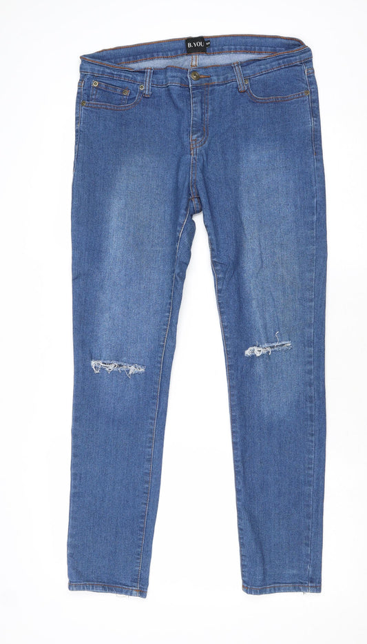 B.YOU Womens Blue Cotton Skinny Jeans Size 12 Regular Zip