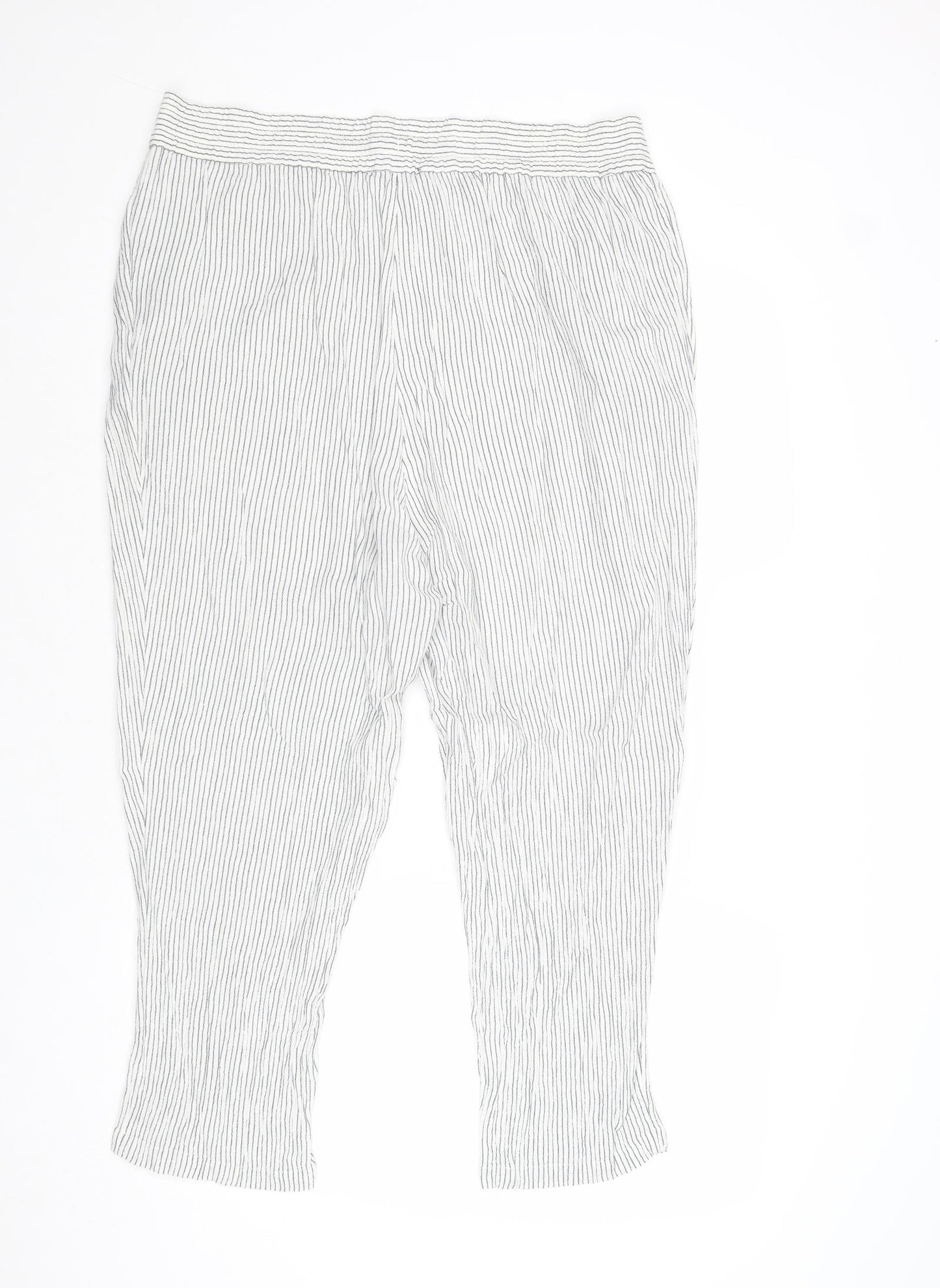 Marks and Spencer Womens Grey Striped Viscose Trousers Size 16 Regular