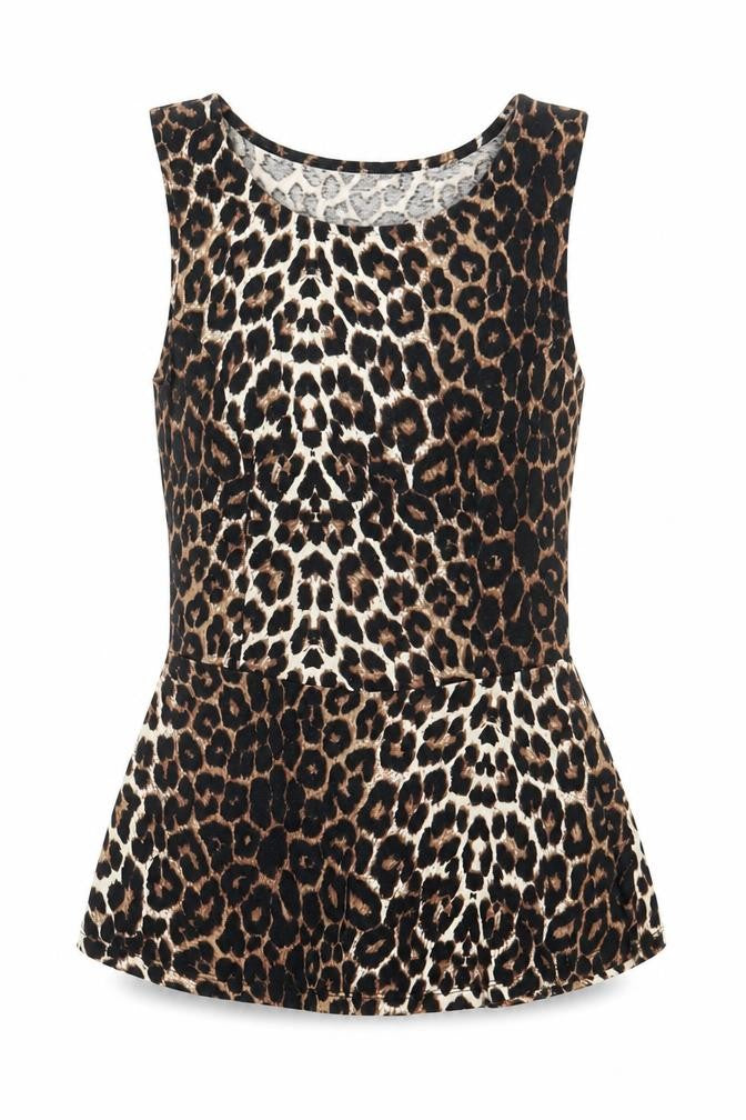 New Look Womens Brown Animal Print Polyester Basic Tank Size 8 Boat Neck - Leopard Print