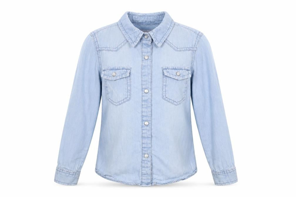 Loved & Found Girls Blue Cotton Basic Button-Up Size 5 Years Collared Snap