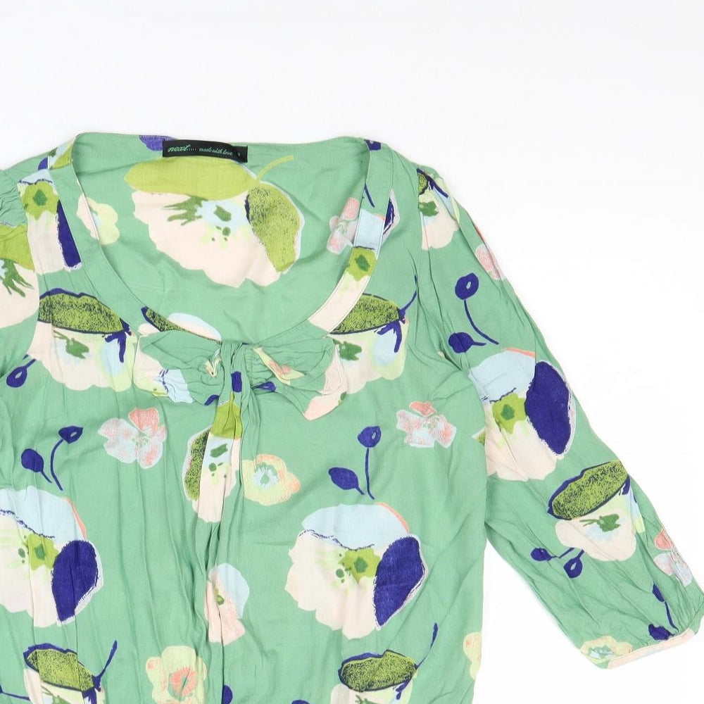 NEXT Womens Green Floral Viscose Basic Blouse Size 8 Boat Neck
