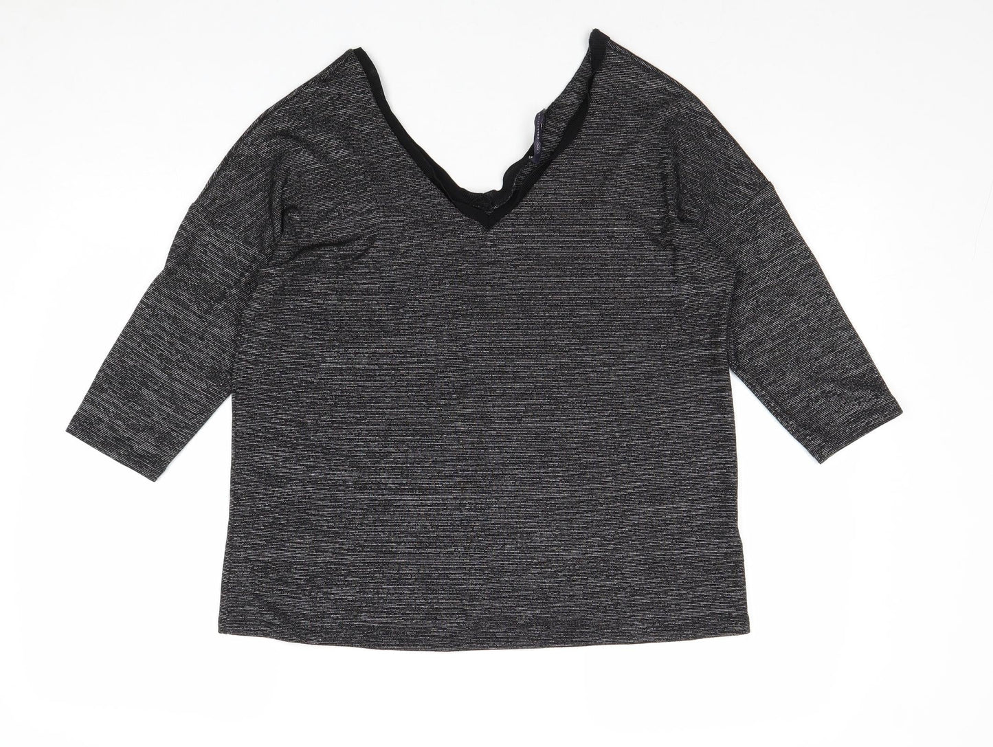 Marks and Spencer Womens Grey Polyester Basic Blouse Size 10 V-Neck