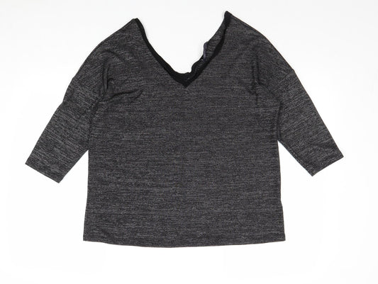 Marks and Spencer Womens Grey Polyester Basic Blouse Size 10 V-Neck