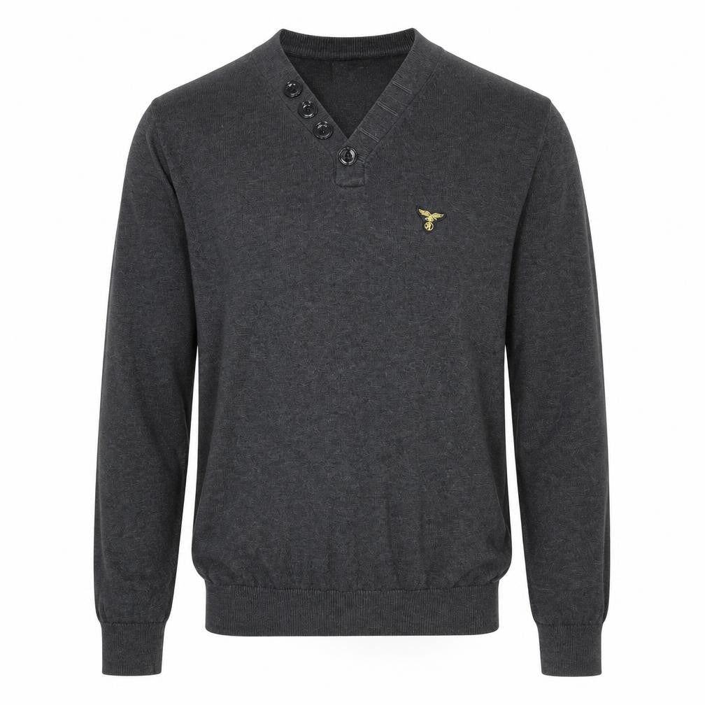 Le Breve Mens Grey V-Neck Cotton Pullover Jumper Size S Long Sleeve