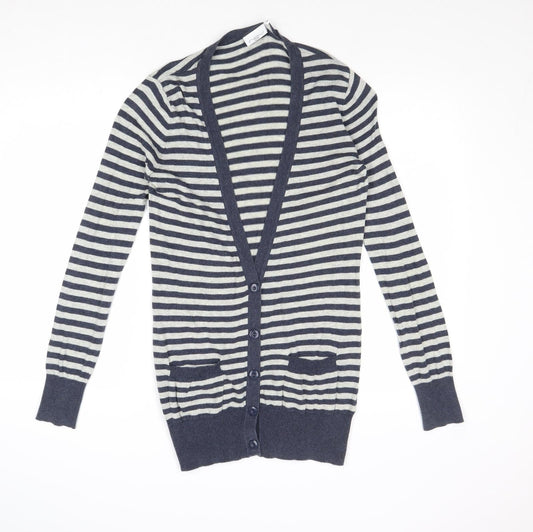New Look Womens Multicoloured V-Neck Striped Cotton Cardigan Jumper Size 10