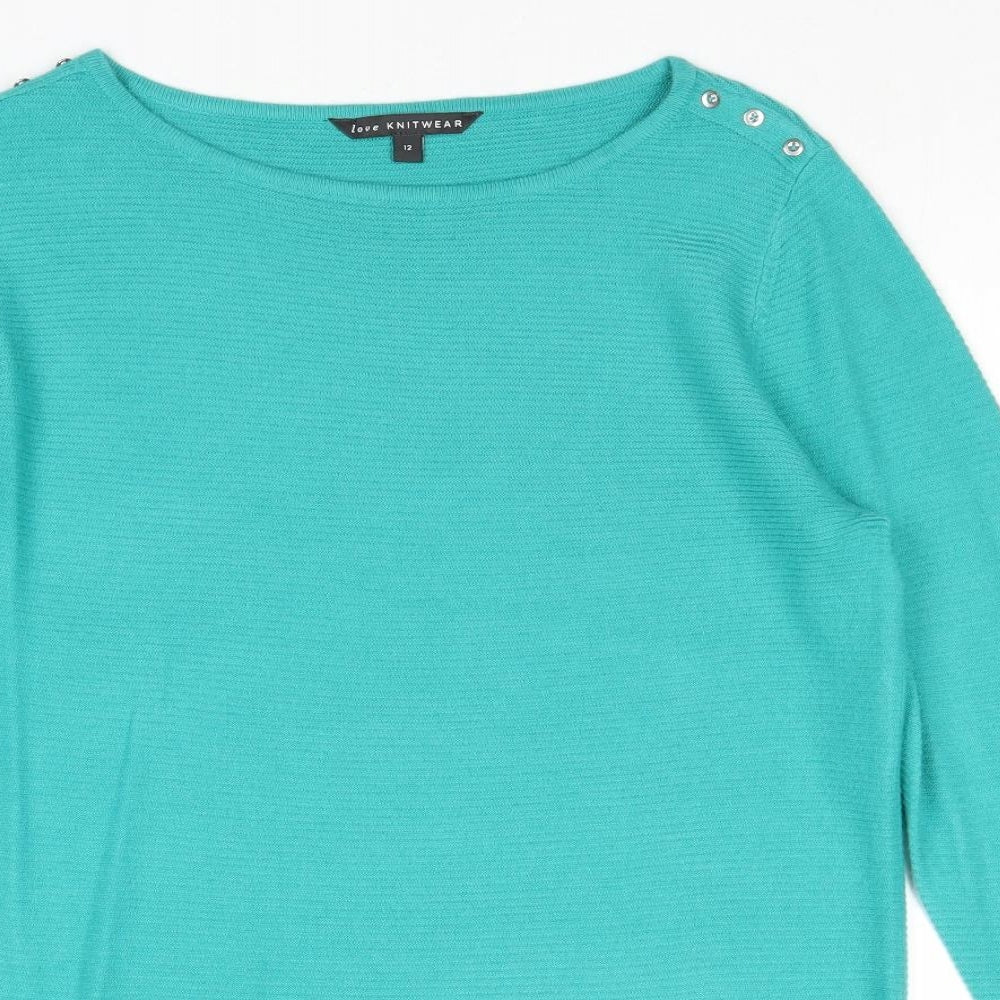 Bonmarché Womens Green Round Neck Acrylic Pullover Jumper Size 12