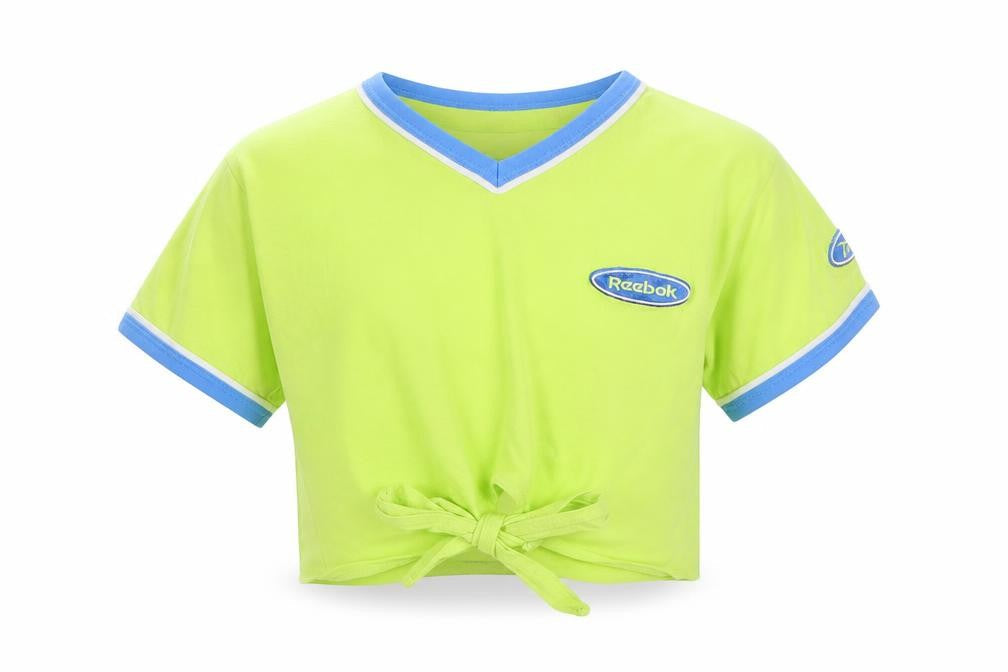 Reebok Girls Green Cotton Cropped T-Shirt Size 3-4 Years V-Neck Pullover