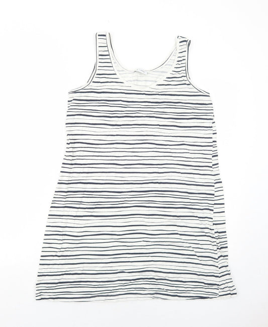 La Redoute Womens White Striped Cotton Basic Tank Size L Round Neck