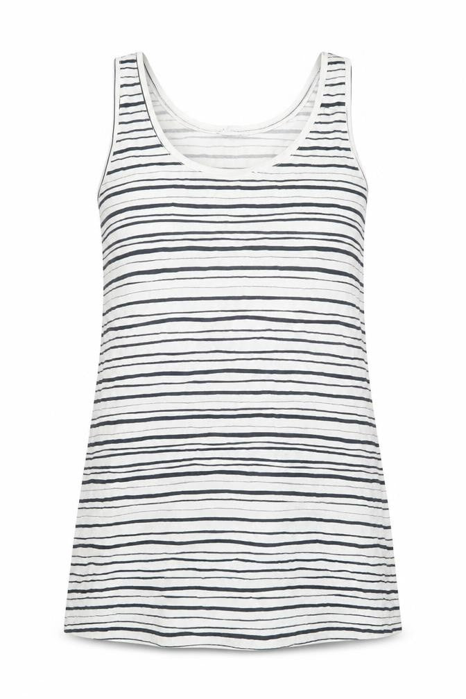 La Redoute Womens White Striped Cotton Basic Tank Size L Round Neck