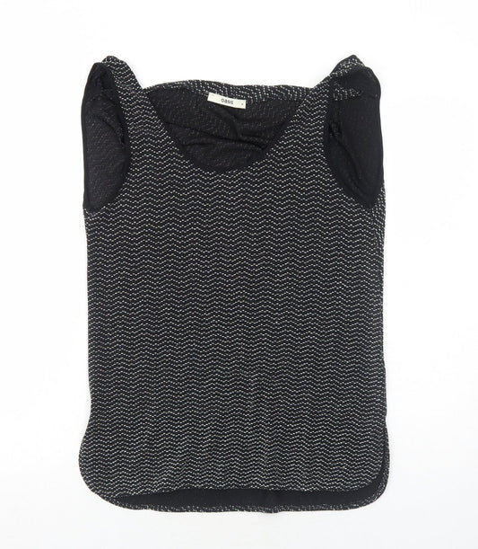 Oasis Womens Black Geometric Polyamide Basic Tank Size M Round Neck