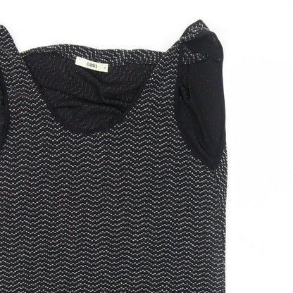 Oasis Womens Black Geometric Polyamide Basic Tank Size M Round Neck