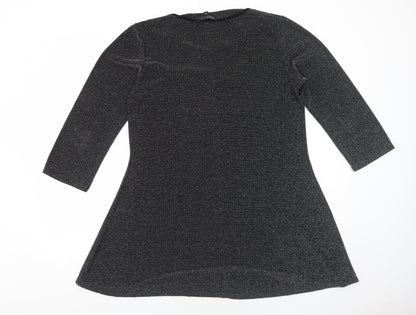 Text Womens Grey Polyester A-Line Size 14 Boat Neck Pullover