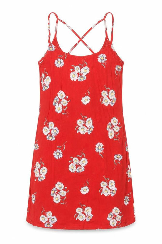 H&M Womens Red Floral Viscose Mini Size 6 Scoop Neck Pullover