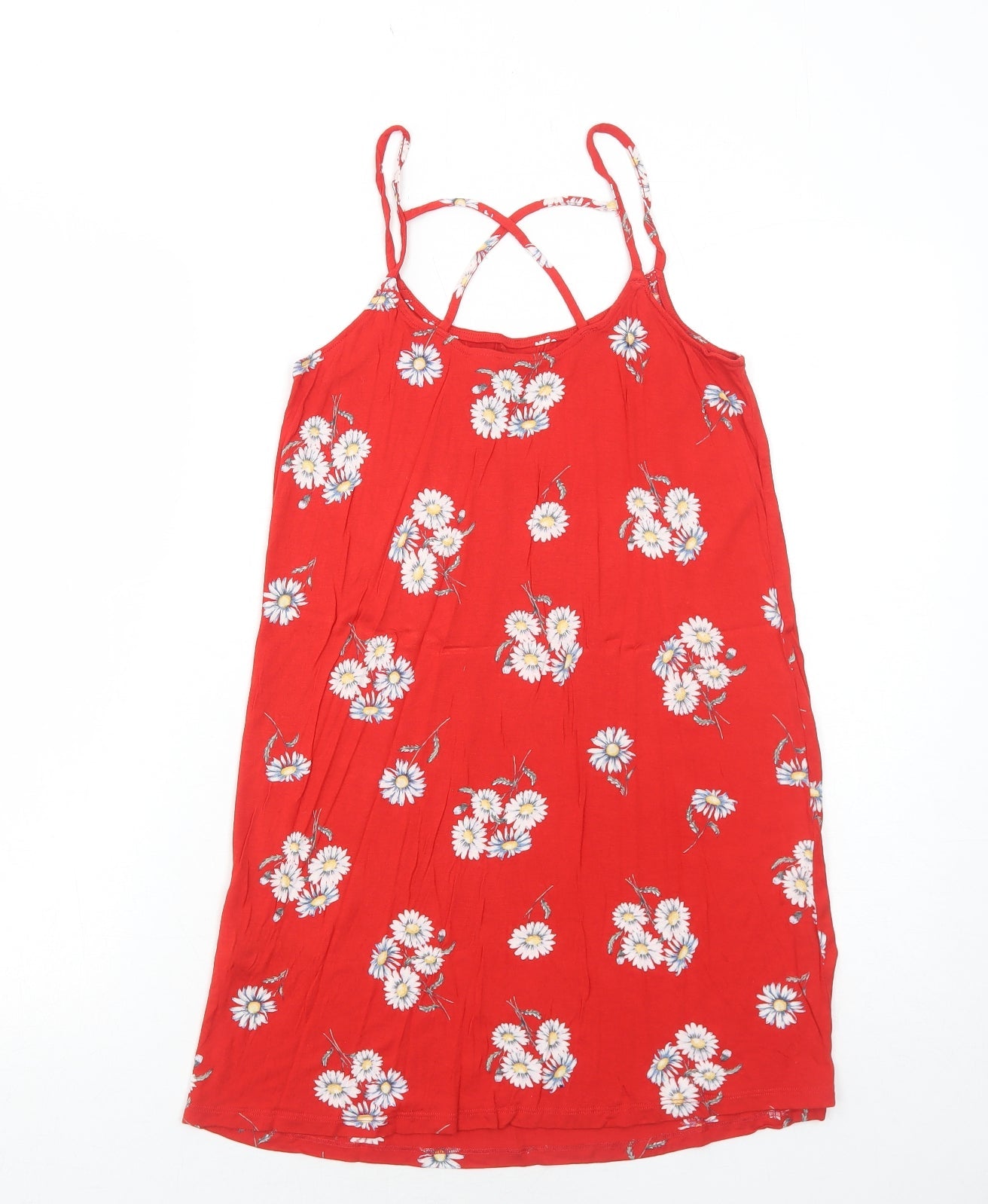 H&M Womens Red Floral Viscose Mini Size 6 Scoop Neck Pullover