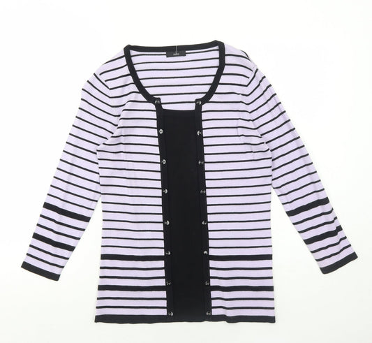 M&Co Womens Purple Round Neck Striped Viscose Pullover Jumper Size 10