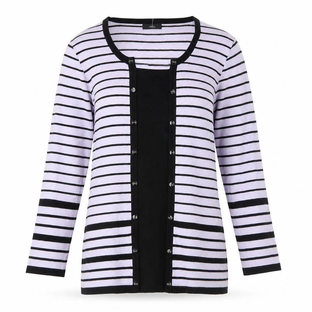 M&Co Womens Purple Round Neck Striped Viscose Pullover Jumper Size 10