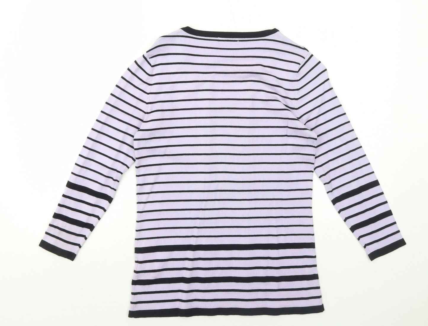 M&Co Womens Purple Round Neck Striped Viscose Pullover Jumper Size 10