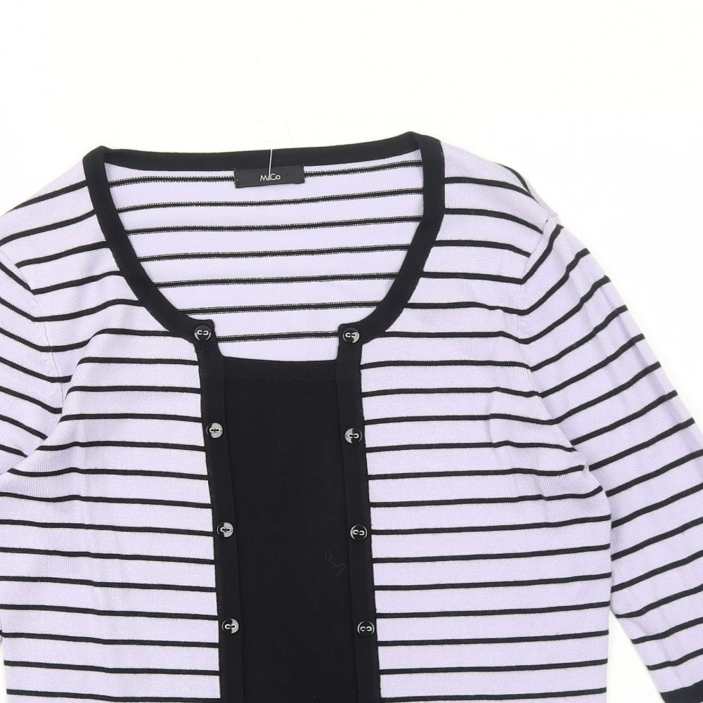M&Co Womens Purple Round Neck Striped Viscose Pullover Jumper Size 10