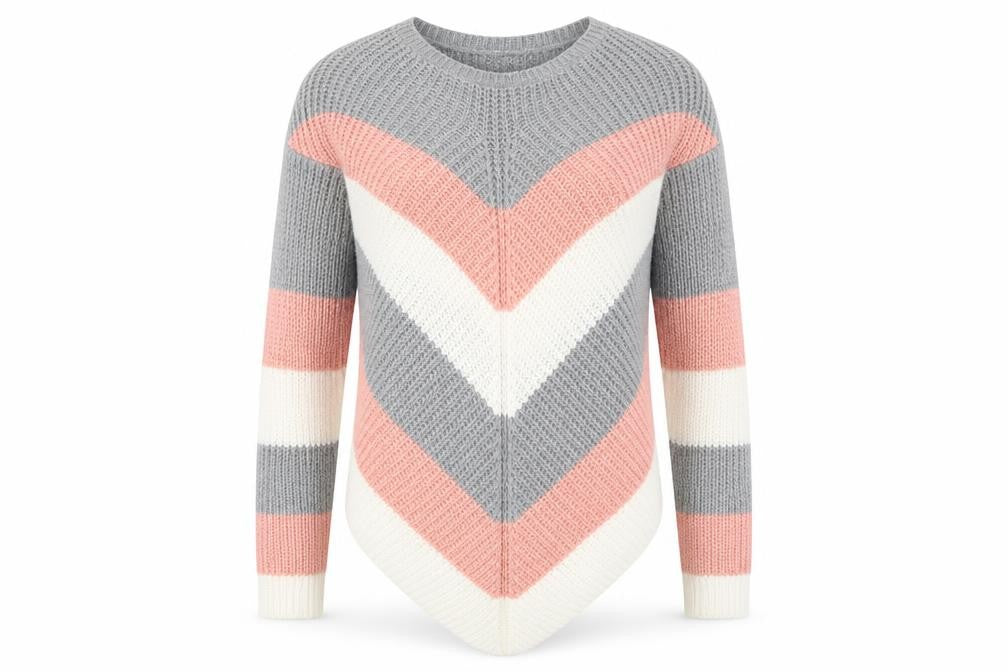 Select Womens Grey Round Neck Striped Acrylic Pullover Jumper Size S