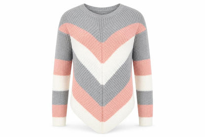 Select Womens Grey Round Neck Striped Acrylic Pullover Jumper Size S