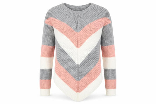Select Womens Grey Round Neck Striped Acrylic Pullover Jumper Size S