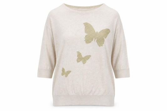 Wallis Womens Beige Round Neck Cotton Pullover Jumper Size M - Butterfly