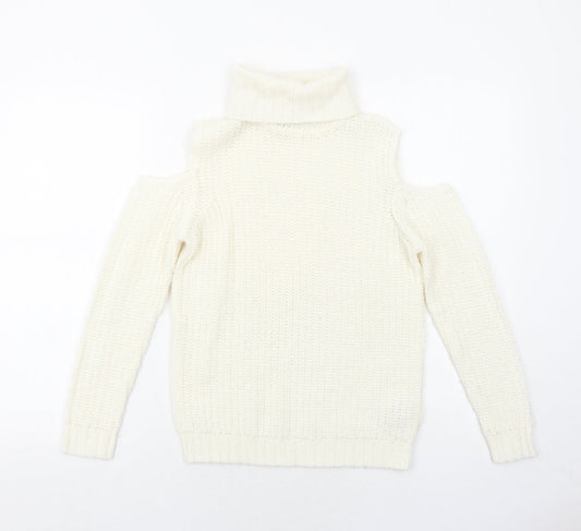 New Look Girls Ivory Round Neck Acrylic Pullover Jumper Size 9 Years Pullover - Cold Shoulder