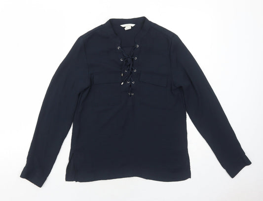 H&M Womens Blue Polyester Basic Blouse Size 4 Round Neck