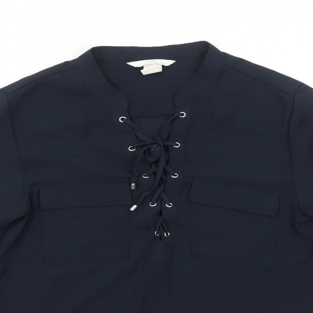 H&M Womens Blue Polyester Basic Blouse Size 4 Round Neck