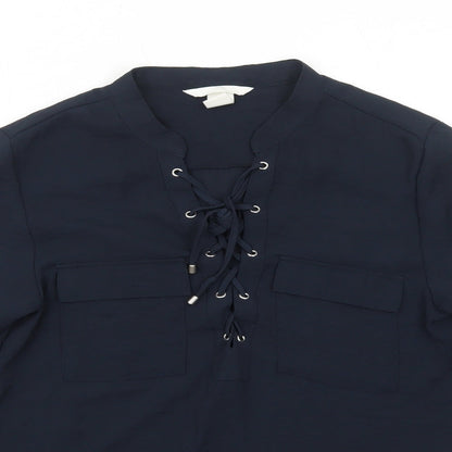 H&M Womens Blue Polyester Basic Blouse Size 4 Round Neck