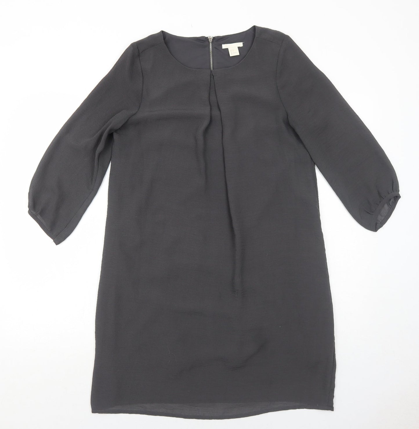H&M Womens Grey Polyester A-Line Size 8 Round Neck Zip